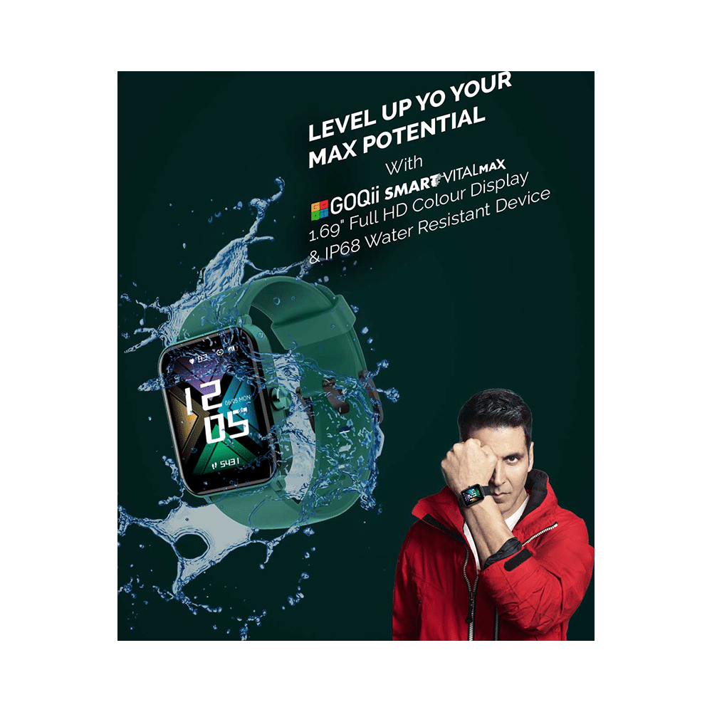 GOQii IP68 Vital MAX SpO2 1.69 HD Full Touch Smart Watch with 3 Months Health & Personal Coaching Green - Image 5
