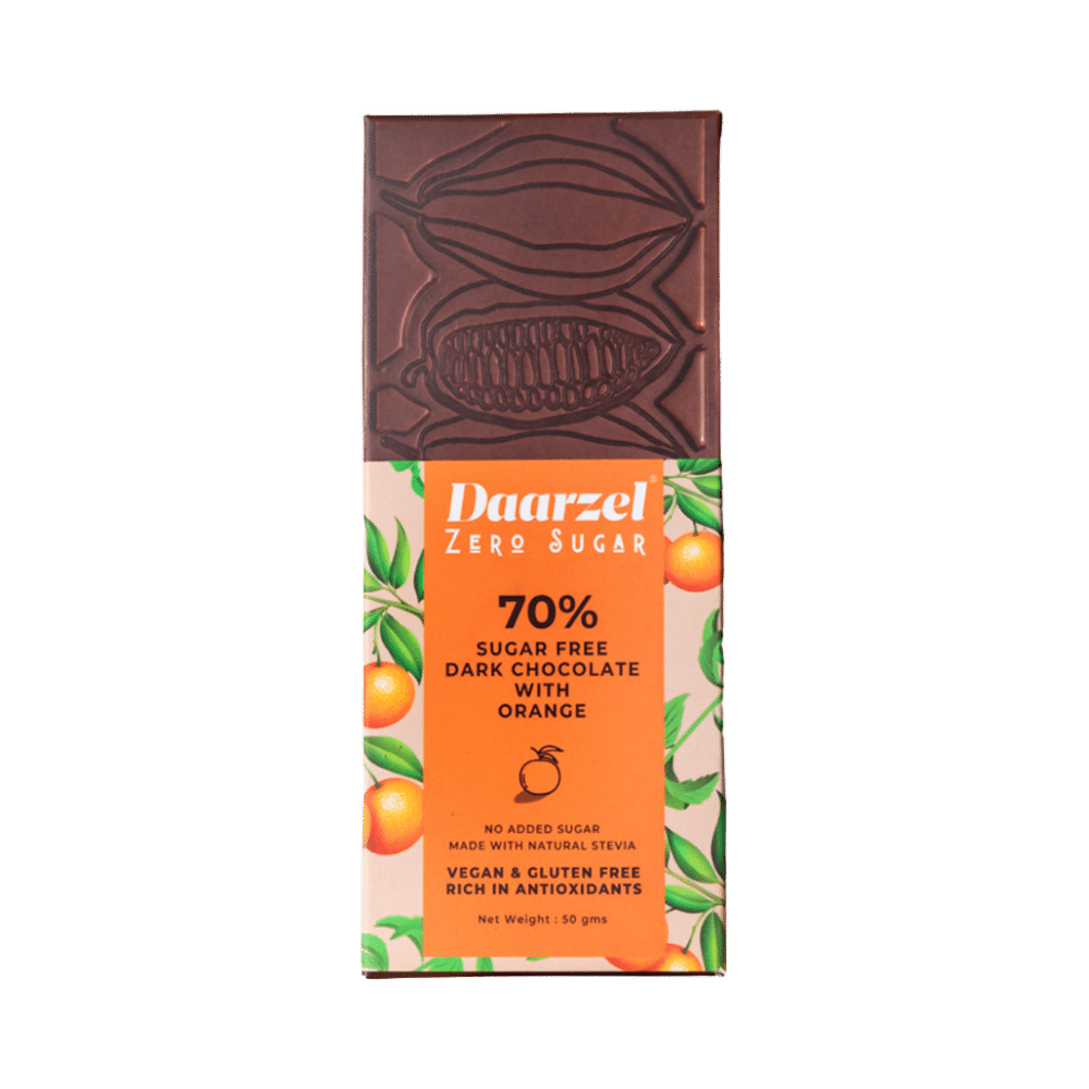 Daarzel Zero Sugar Combo Pack of 70% Sugar Free Dark Chocolate with Orange, 70% Sugar Free Dark Chocolate with Hazelnuts, 70% Sugar Free Dark Chocolate with Mint, 70% Sugar Free Dark Chocolate with Almonds & 70% Sugar Free Dark Chocolate (50gm Each) - Image 14