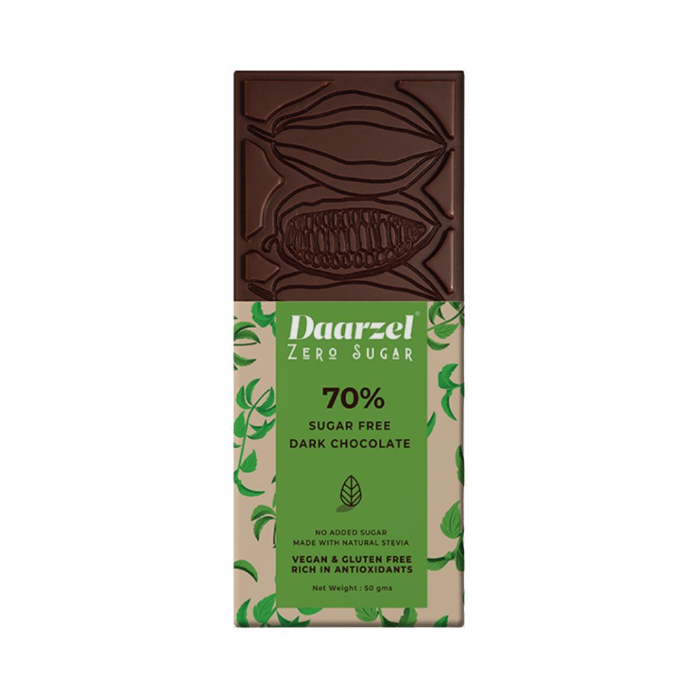 Daarzel Zero Sugar Combo Pack of 70% Sugar Free Dark Chocolate with Orange, 70% Sugar Free Dark Chocolate with Hazelnuts, 70% Sugar Free Dark Chocolate with Mint, 70% Sugar Free Dark Chocolate with Almonds & 70% Sugar Free Dark Chocolate (50gm Each) - Image 2