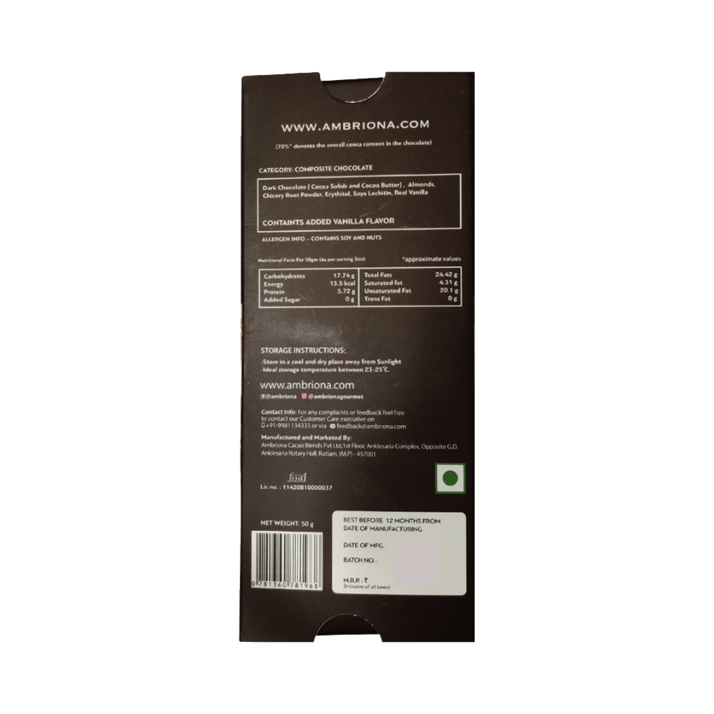 Daarzel Zero Sugar Combo Pack of 70% Sugar Free Dark Chocolate with Orange, 70% Sugar Free Dark Chocolate with Hazelnuts, 70% Sugar Free Dark Chocolate with Mint, 70% Sugar Free Dark Chocolate with Almonds & 70% Sugar Free Dark Chocolate (50gm Each) - Image 6