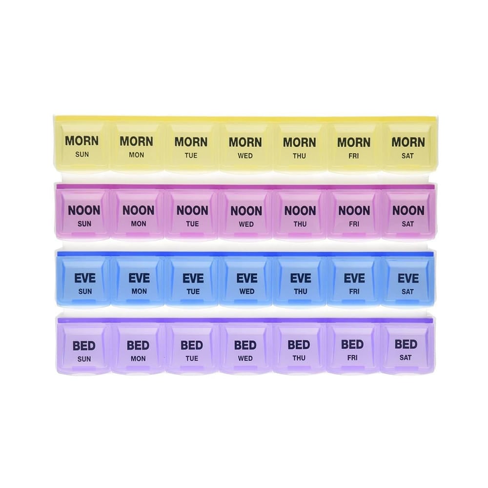Krivish Premium Quality 28 Days 4 Weeks 28 Compartments Morning Noon Evening Bed Pill Box - Image 1