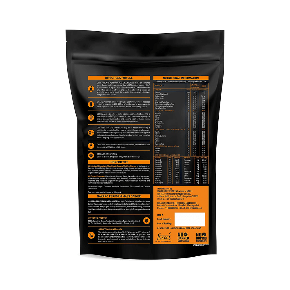 Nakpro Nutrition Powder PERFORM MASS GAINER Vanilla - Image 2