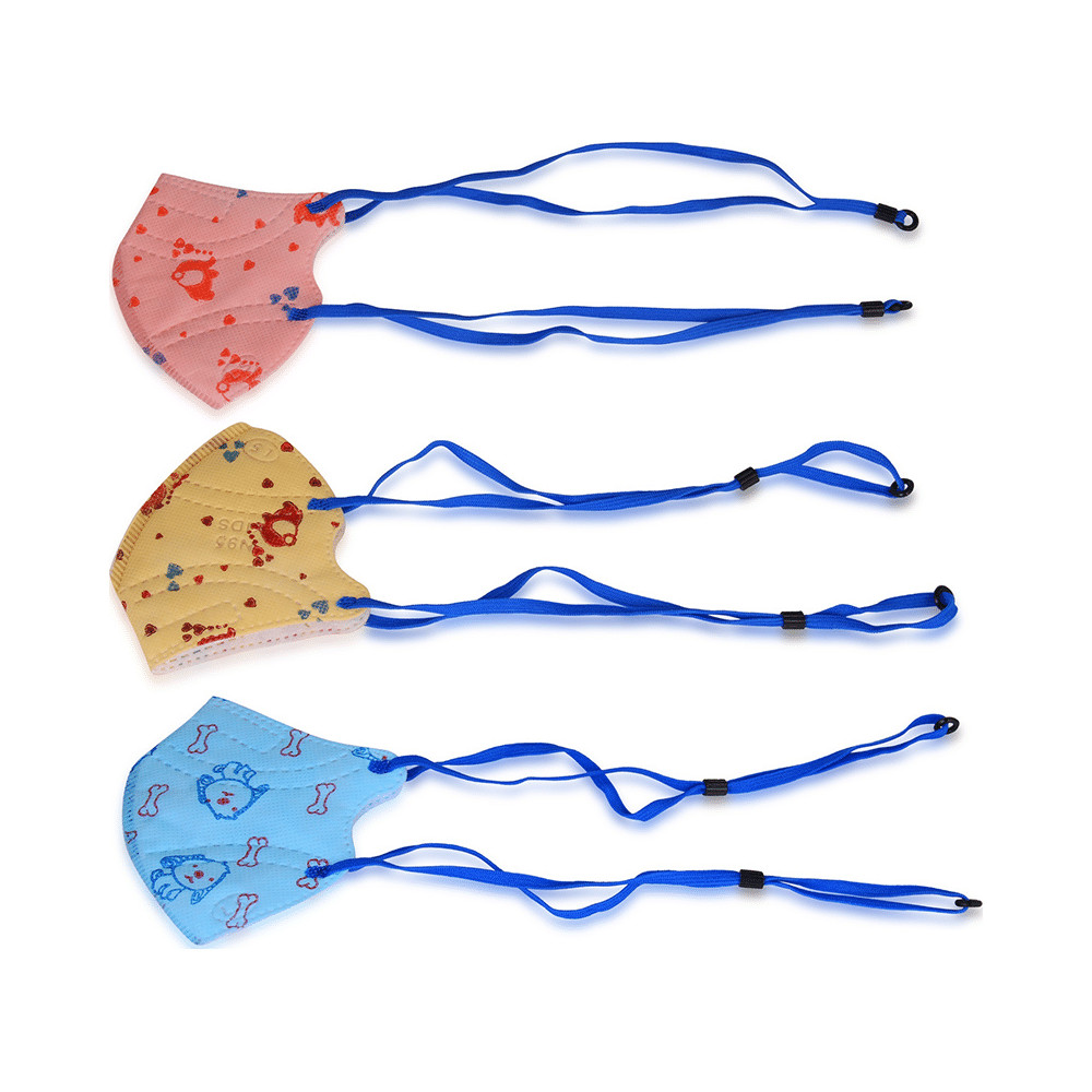 Ekana Kids N95 Head Loop Printed Mask Orange, Blue, Yellow - Image 1