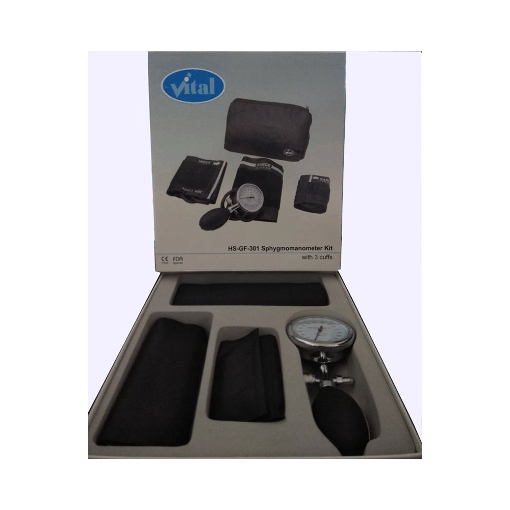 Vital Sphygmomanometer Kit (HS-GF-301) with 3 Cuffs BP Monitor Black - Image 4