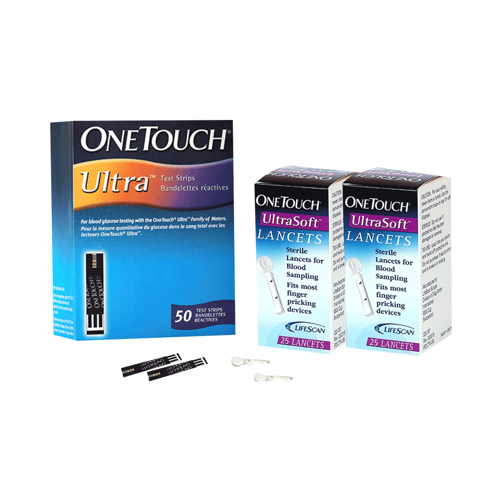 Combo Pack of OneTouch Ultra Test Strip 1 Box (50 Each) & OneTouch Ultrasoft Lancets 2 Box (25 Each) - Image 1