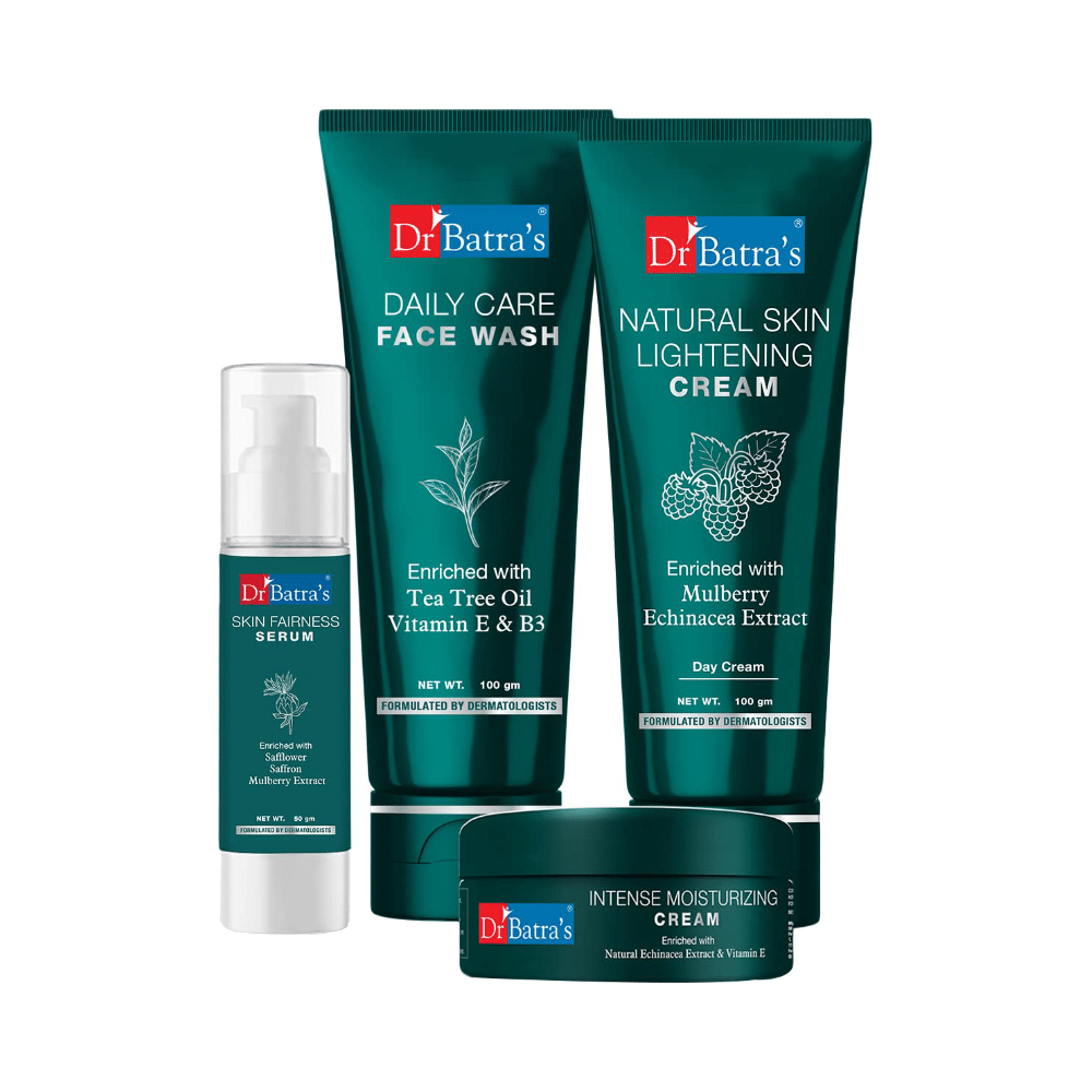 Dr Batra's Combo Pack of Face Wash Daily Care 100gm, Natural Skin Lightening Cream 100gm, Skin Fairness Serum 50gm and Intense Moisturizing Cream 100gm