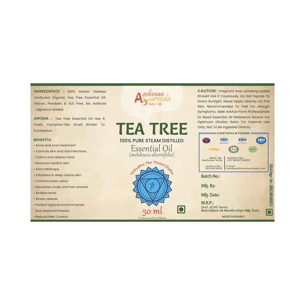 Aashman Ayurveda 100% Pure Steam Distilled Essential Oil (50ml Each) Tea Tree - Image 5