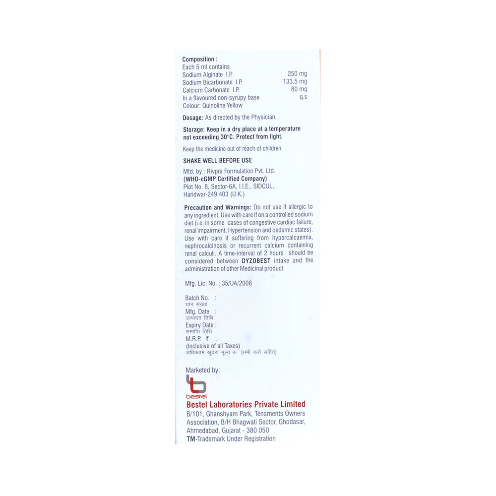 Dyzobest Oral Suspension Mint Sugar Free & Gluten Free - Image 2