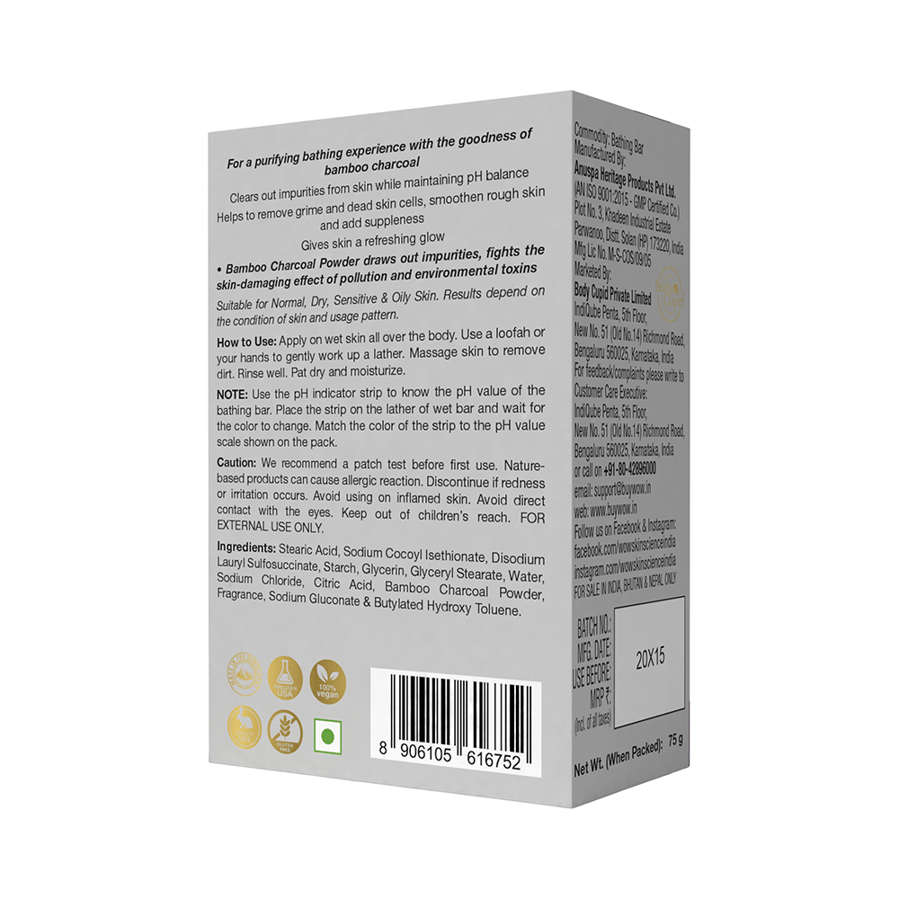 WOW Skin Science Activated Bamboo Charcoal Bathing Bar (75gm Each) - Image 2