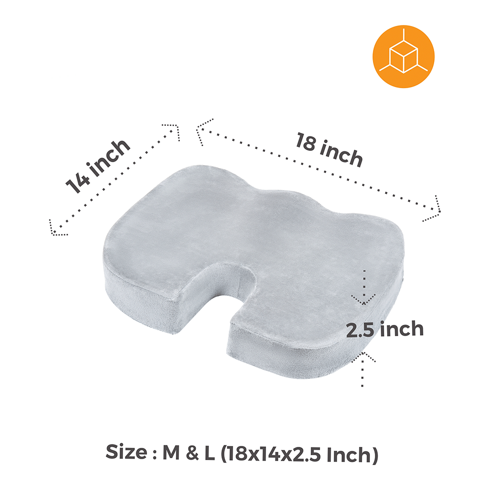 Fovera Orthopedic Memory Foam Coccyx Seat Cushion Large Velour Grey - Image 2