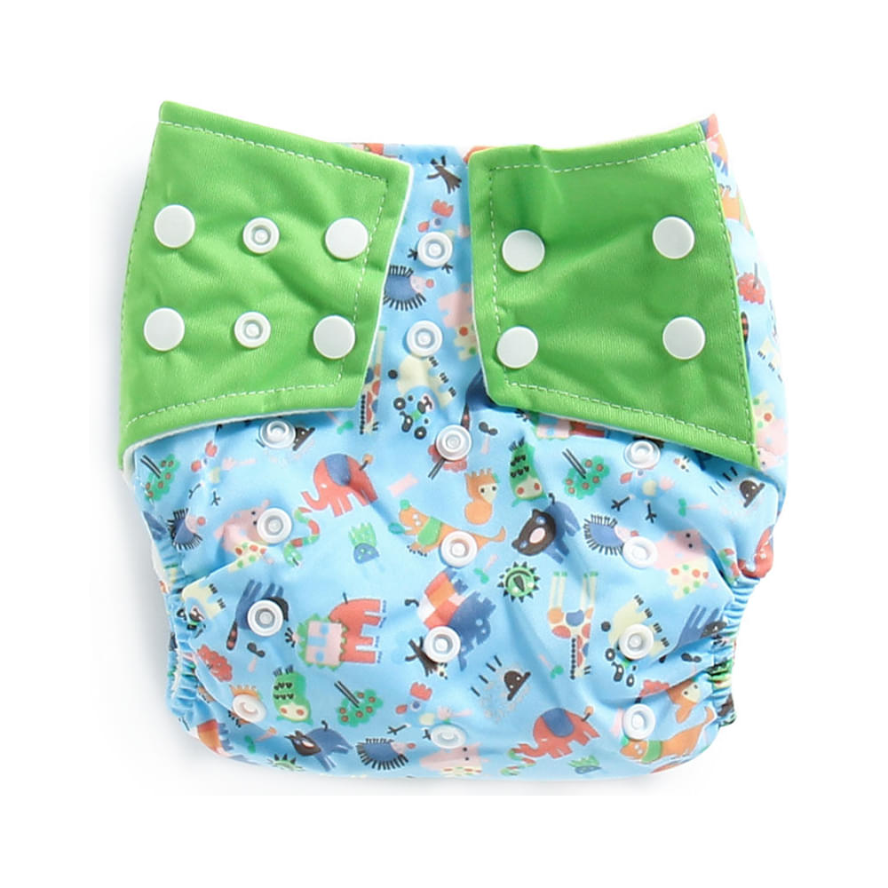 Polka Tots Blue Reusable & Washable White Cloth Diaper with 1 Diaper Liner and Size Adjustable Snap Buttons - Image 2