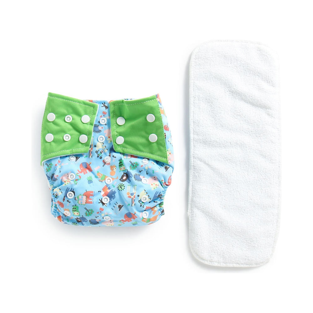 Polka Tots Blue Reusable & Washable White Cloth Diaper with 1 Diaper Liner and Size Adjustable Snap Buttons