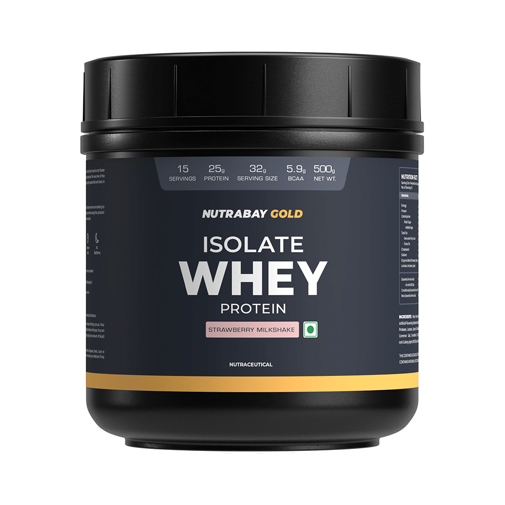 Nutrabay Gold Isolate Whey Protein for Muscles, Recovery, Digestion & Immunity | No Added Sugar | Flavour Strawberry Milkshake