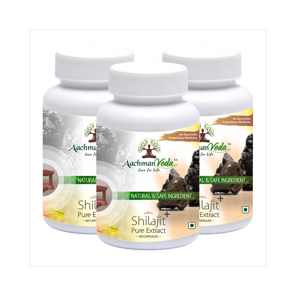 Aachman Veda Shilajit+ Pure Extract Ashwagandha with Safed Musli Capsule (60 Each) - Image 1
