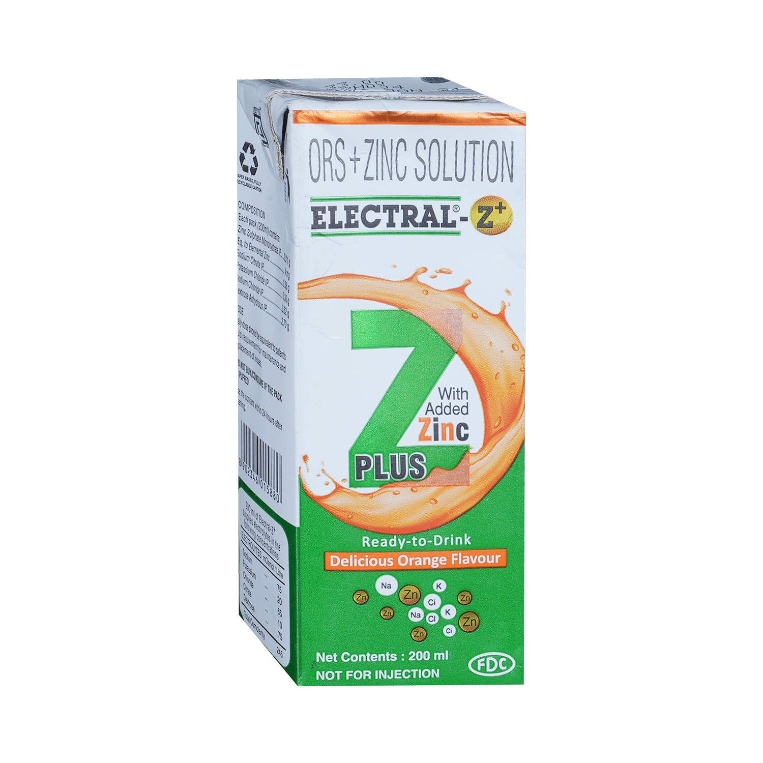 Electral - Z+ | ORS + Zinc Ready to Drink | Flavour Liquid Delicious Orange