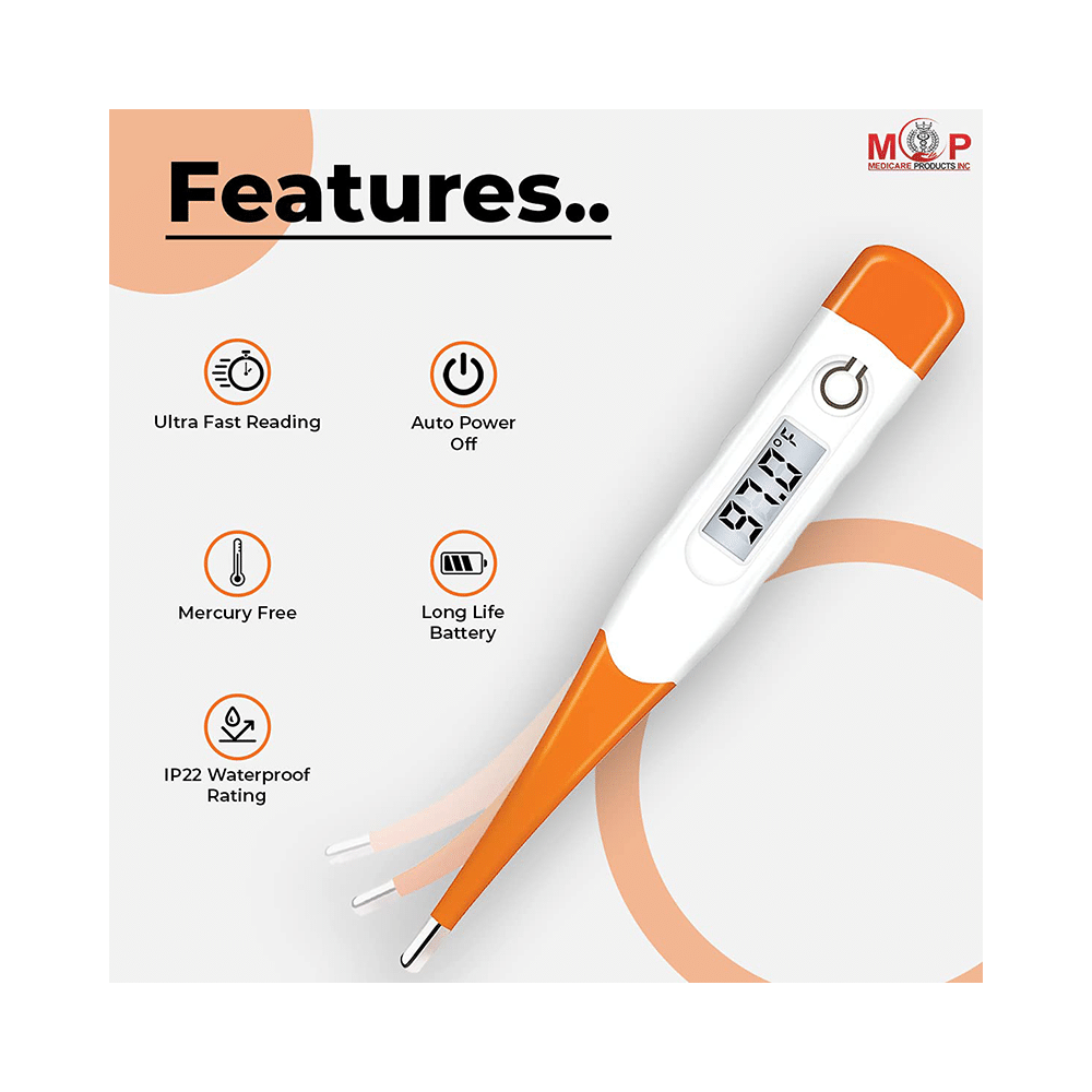 MCP Flexible Tip Waterproof Digital Thermometer Orange - Image 2