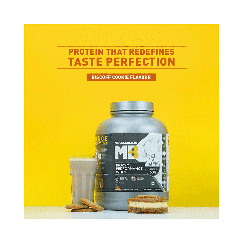 MuscleBlaze MuscleBlaze Biozyme Performance Whey Protein | For Muscle Gain | Improves Protein Absorption | Nutrition Care Biscoff Cookie - Image 7
