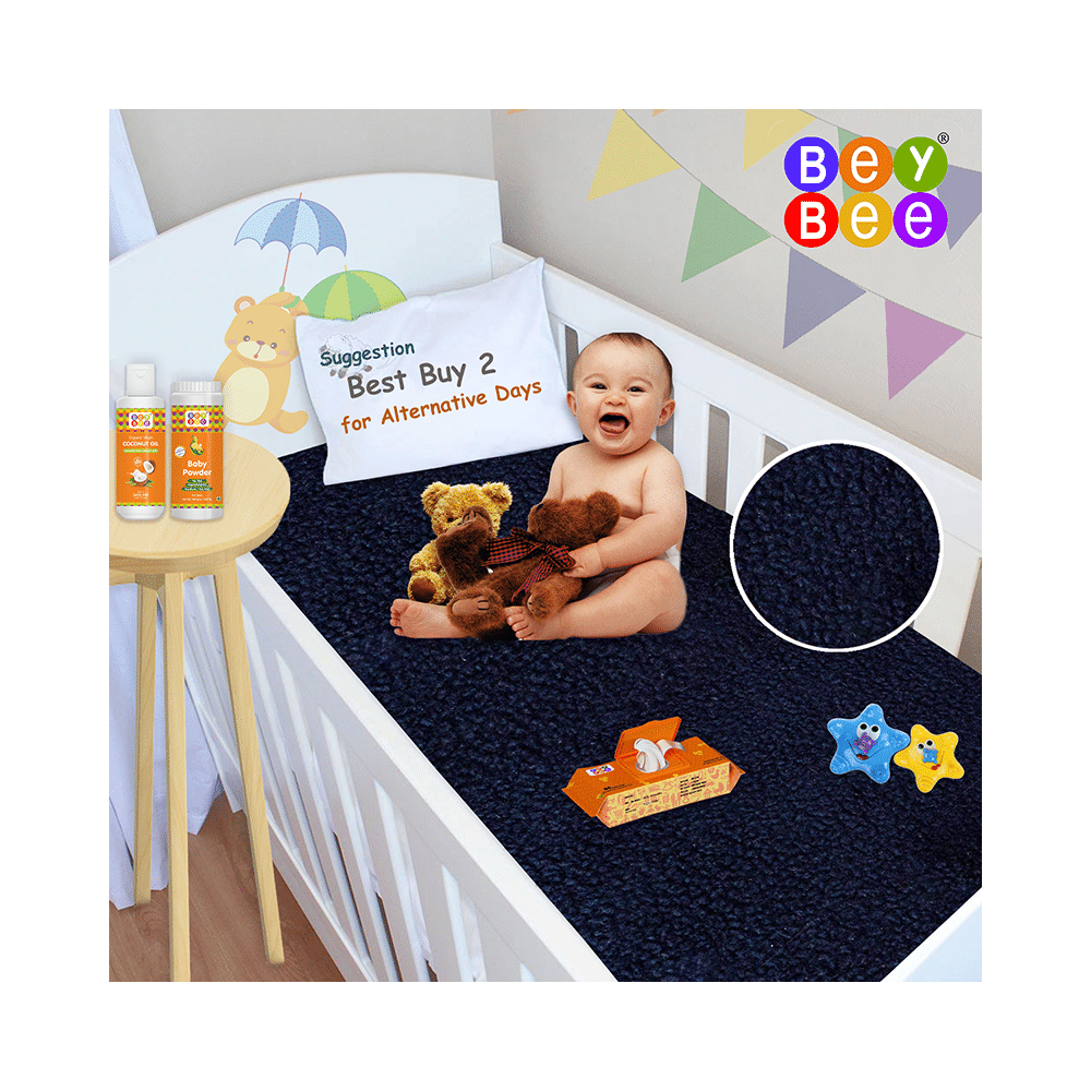 Bey Bee Waterproof Baby Bed Protector Dry Sheet for Toddlers (100cm X 70cm) Medium Dark Blue - Image 2