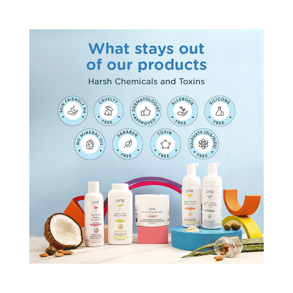 Citta Combo Pack of Tender Foaming Baby Wash 150ml, Gentle Foaming Baby Shampoo 150ml & Soothing Talc-Free Baby Powder 200gm - Image 8