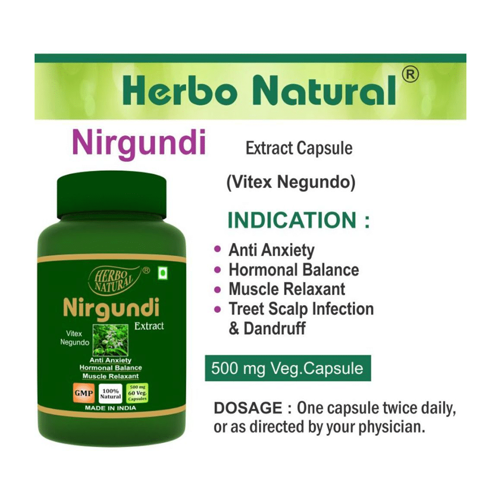 Herbo Natural Nirgundi (Vitex Negundo) Extract 500mg Veg Capsule - Image 4
