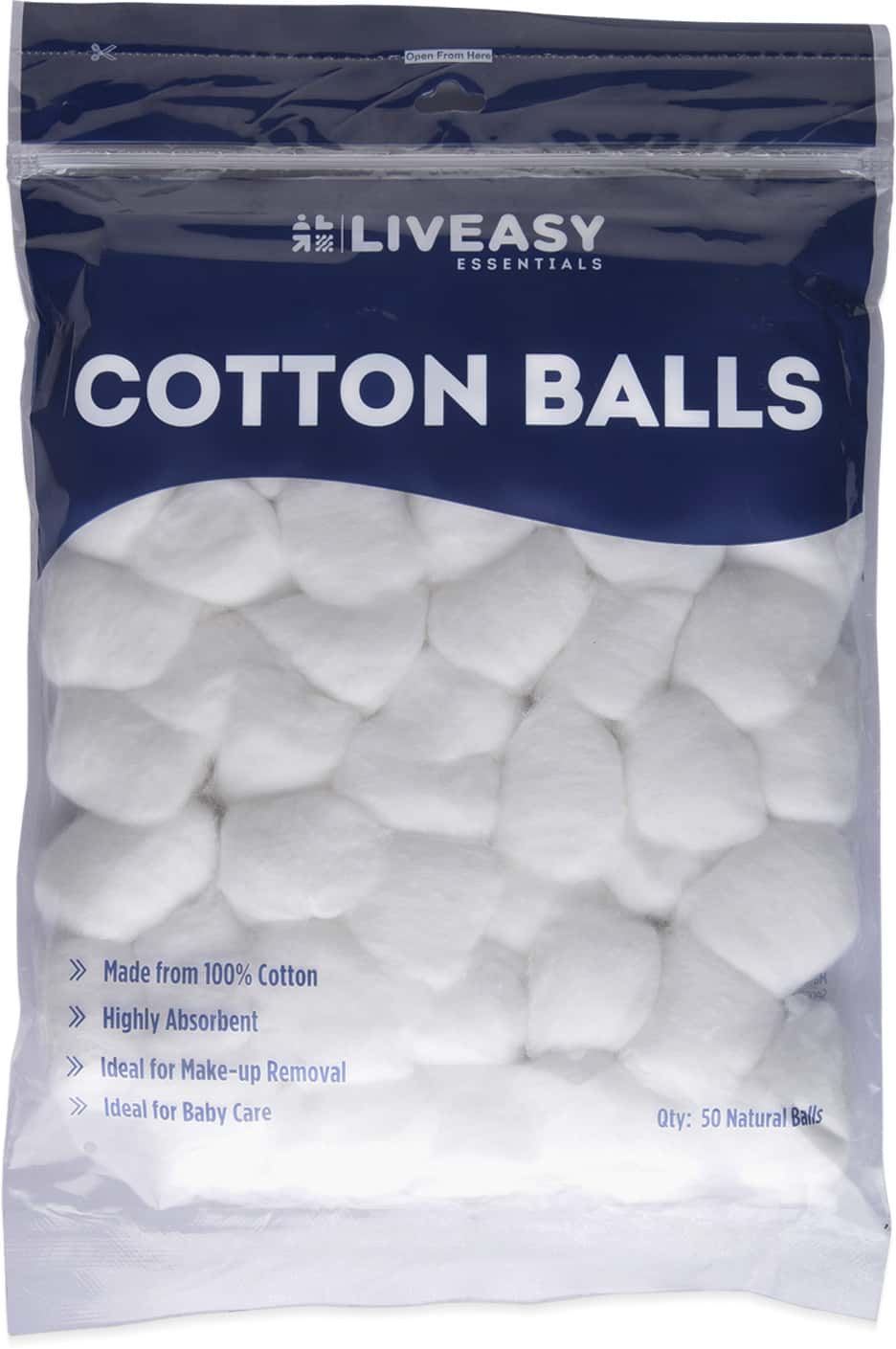 Liveasy Essentials Soft White Cotton Balls  - Image 1