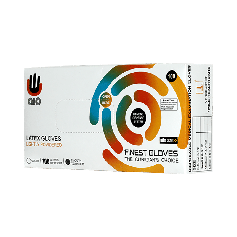 AIO Medium White Latex Gloves (Lightly Powdered) - Image 1