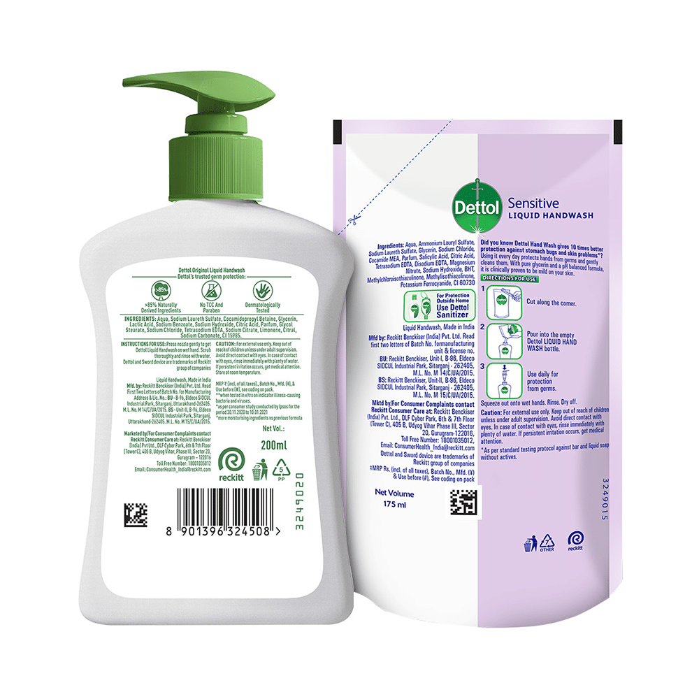 Dettol Original Liquid Handwash 200ml with Sensitive Liquid Handwash Refill 175ml - Image 2