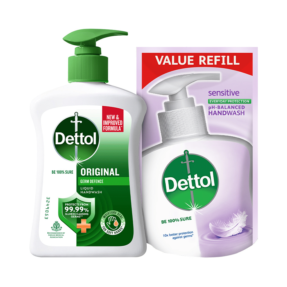 Dettol Original Liquid Handwash 200ml with Sensitive Liquid Handwash Refill 175ml