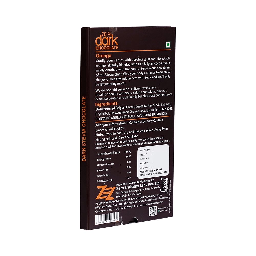 Zevic 70% Dark Chocolate | Diabetic Friendly | Flavour Zesty Orange - Image 2