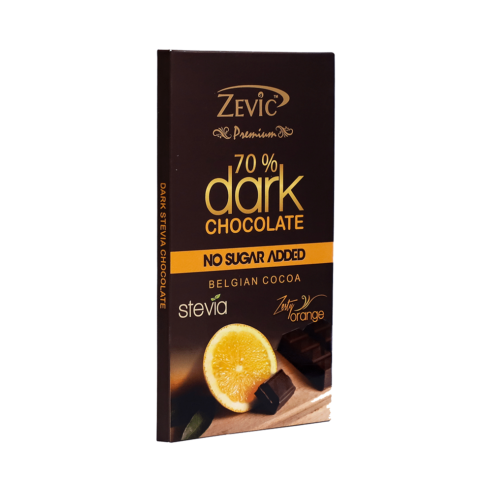 Zevic 70% Dark Chocolate | Diabetic Friendly | Flavour Zesty Orange - Image 1