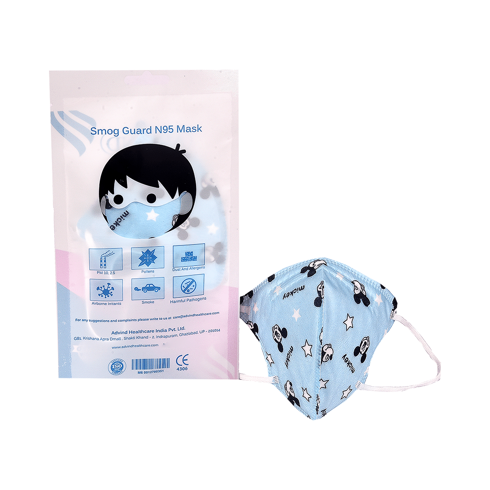 Advind Healthcare Smog Guard N95 Kids Mask without Valve for 4-12 Years Blue Mickey Mouse Design - Image 4