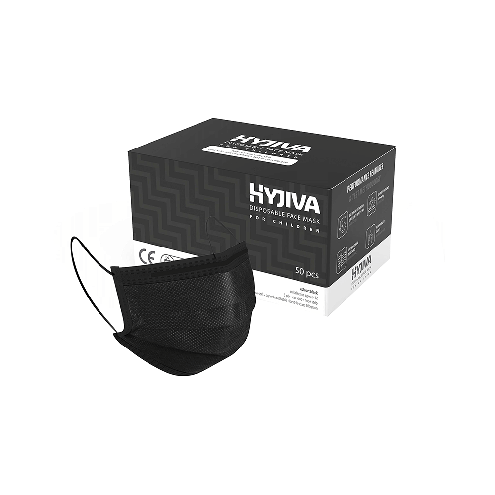Hyjiva 3 Ply Disposable Face Mask for Children Black