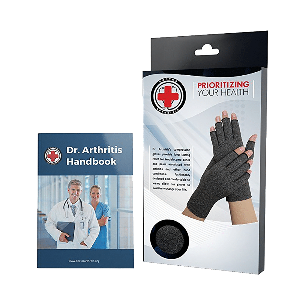 Dr. Arthritis Compression Gloves & Doctor Written Handbook Small Grey