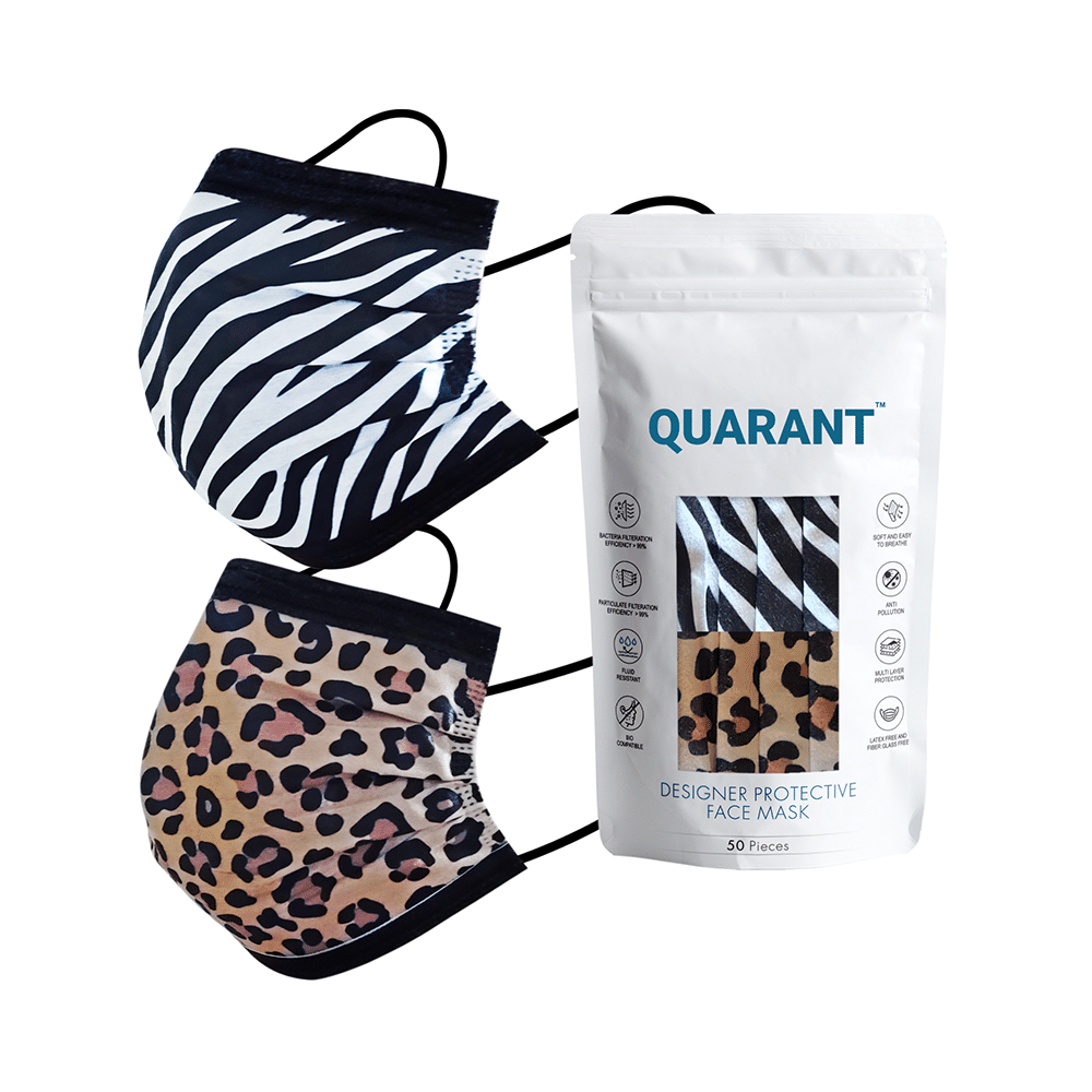 Quarant 4 Ply Designer Protective Face Mask Mask Animal Print Multicolor