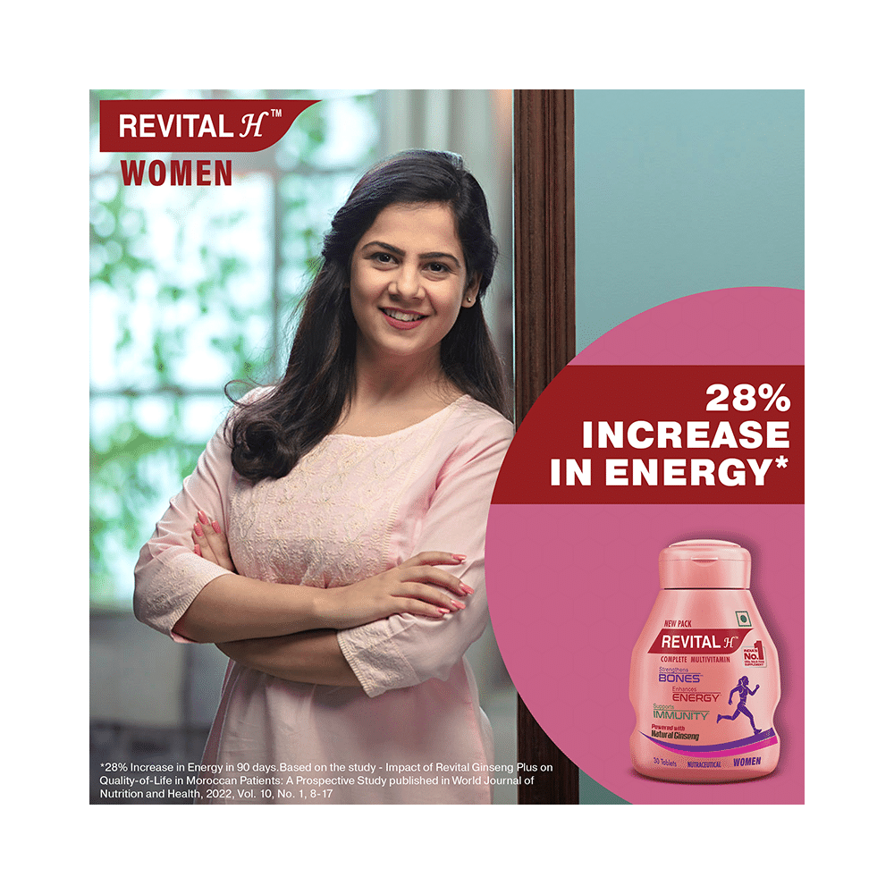 Revital H Woman Tablet with Multivitamins, Calcium, Zinc & Natural Ginseng | For Daily Immunity, Strong Bones & Energy - Image 4