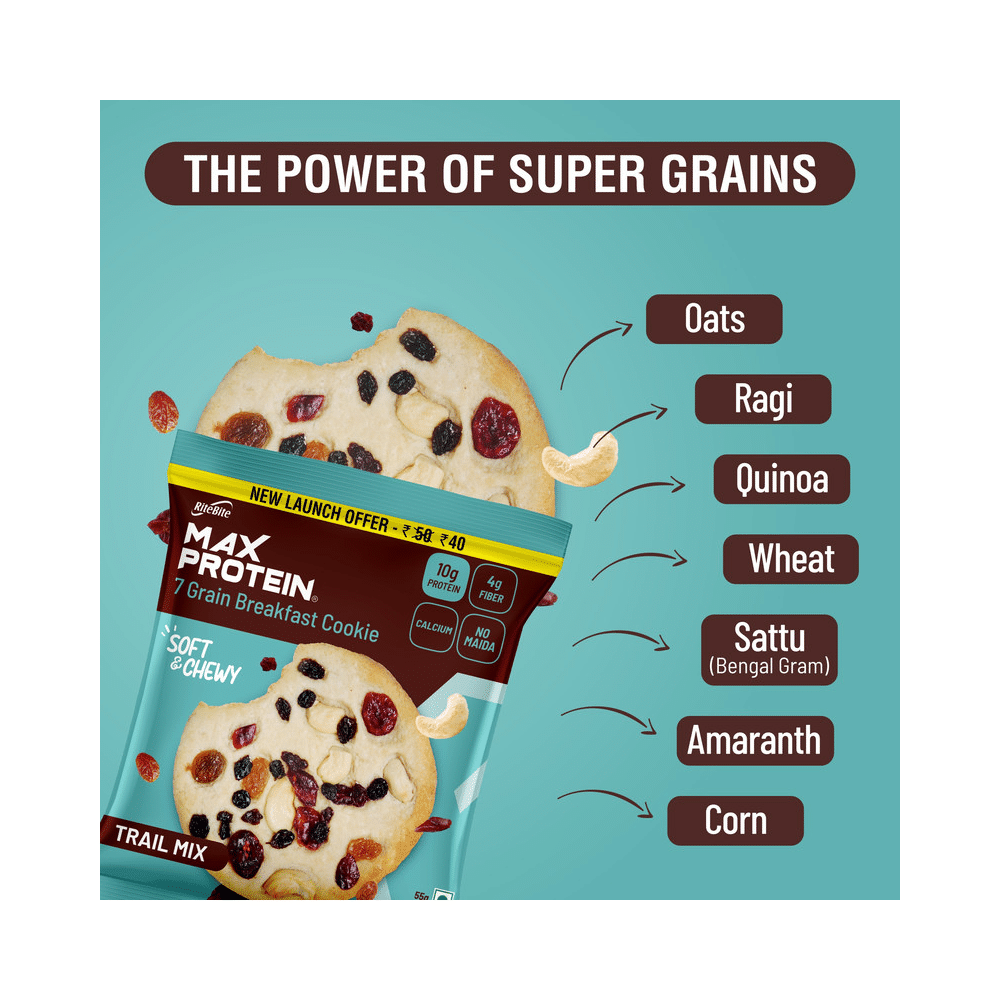 RiteBite Max Protein Cookie with 10g Protein and 4g Fiber (55gm Each) Trail Mix - Image 2