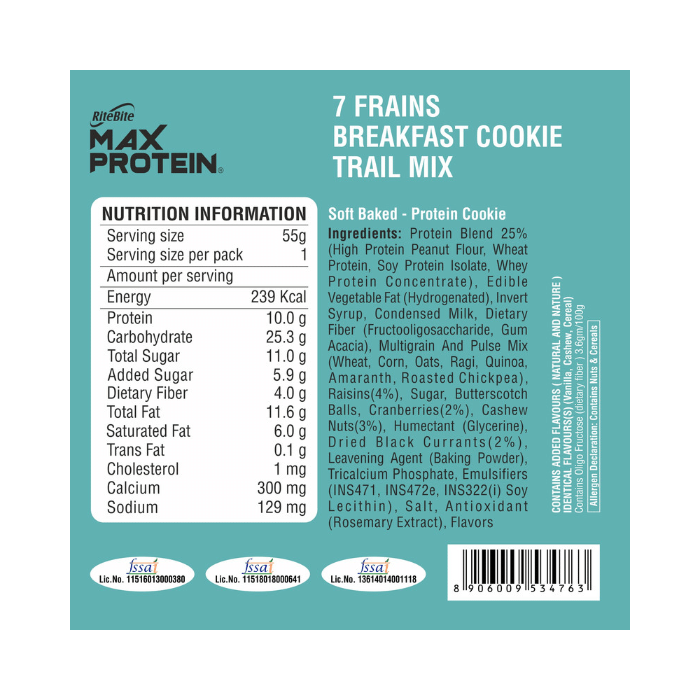 RiteBite Max Protein Cookie with 10g Protein and 4g Fiber (55gm Each) Trail Mix - Image 4