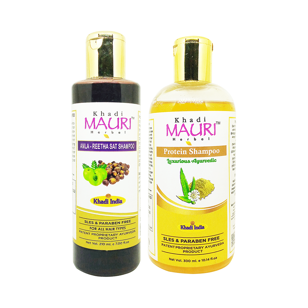 Khadi Mauri Herbal Combo Pack of Amla Reetha & Protein Shampoo (255ml Each) - Image 1