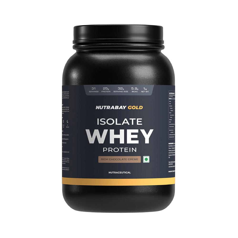 Nutrabay Gold Isolate Whey Protein for Muscles, Recovery, Digestion & Immunity | No Added Sugar | Flavour Rich Chocolate Creme