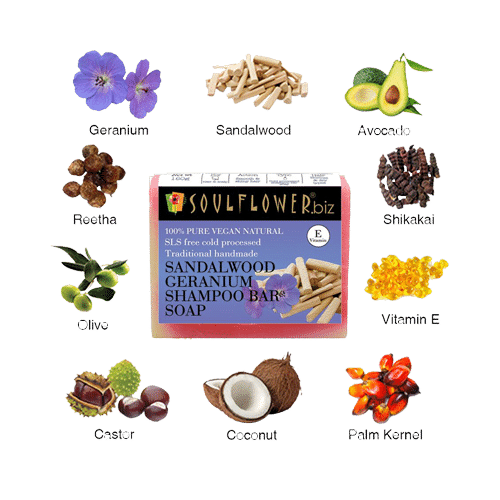 Soulflower Sandalwood Geranium Shampoo Bar Soap - Image 4