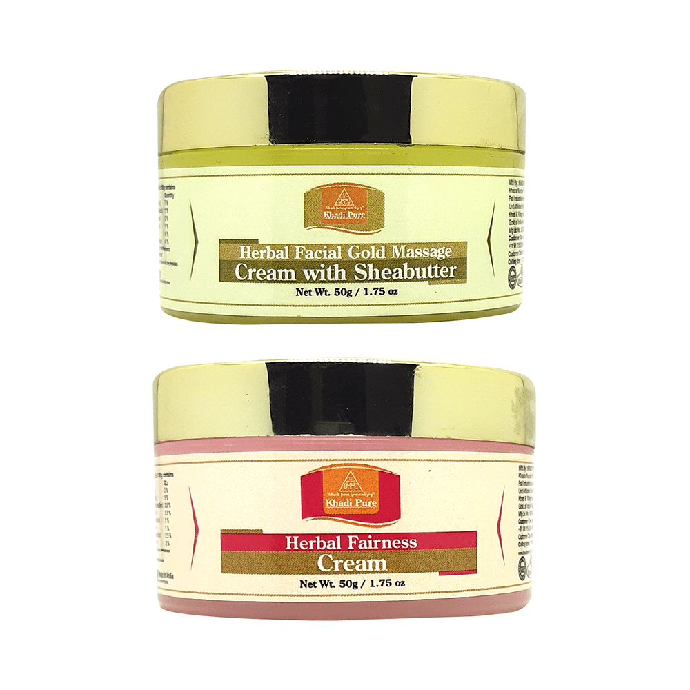 Khadi Pure Combo Pack of Herbal Facial Gold Massage Cream with Sheabutter & Herbal Fairness Cream (50gm Each) - Image 1