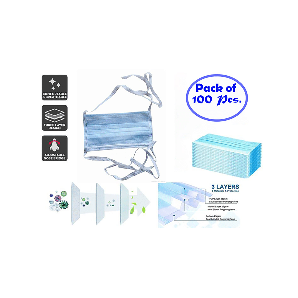 C Cure 3 Ply Tie On Face Mask Blue - Image 3