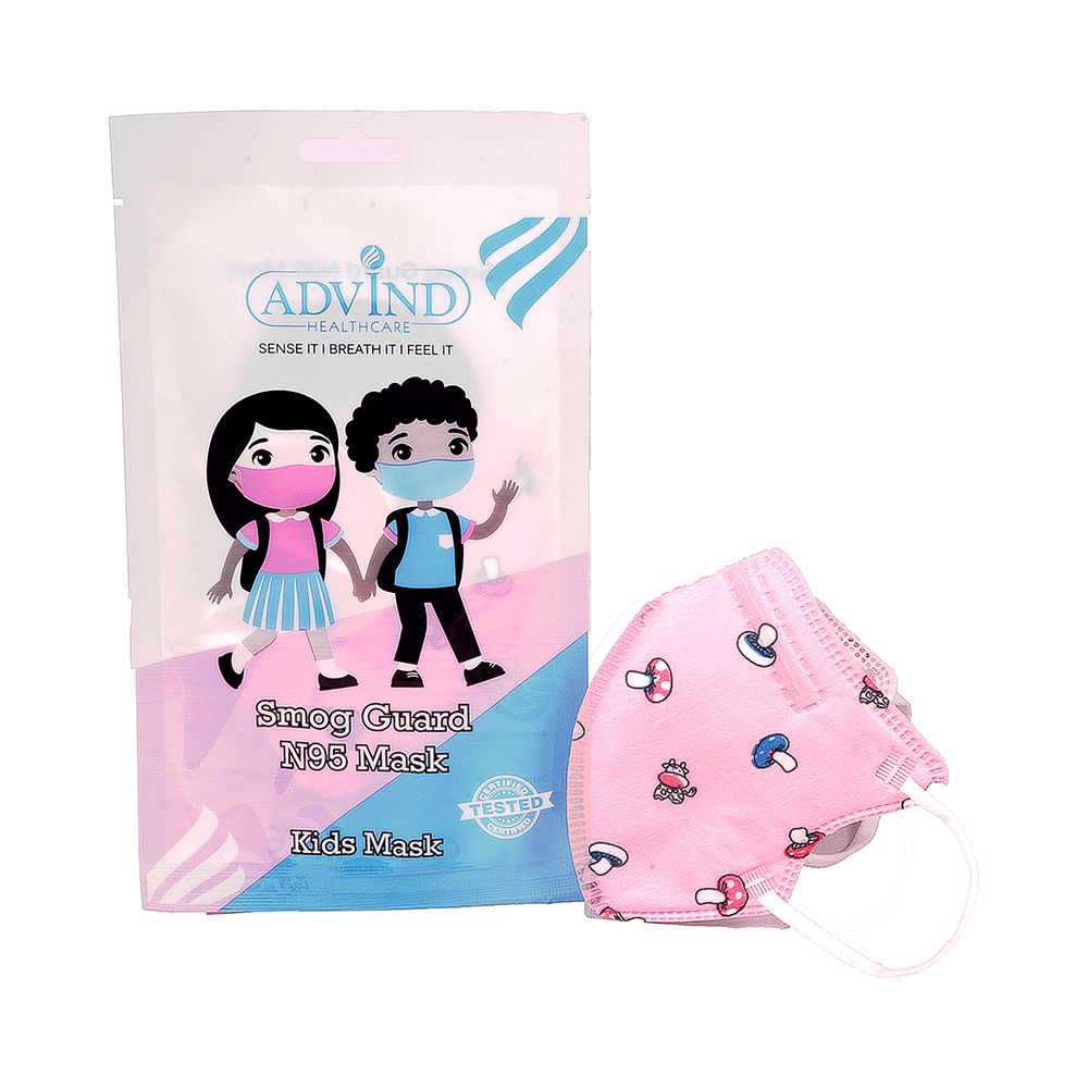 Advind Healthcare Smog Guard N95 Kids Mask without Valve for 4-12 Years Blue Mickey Mouse Design  & Pink Mushroom Design - Image 8