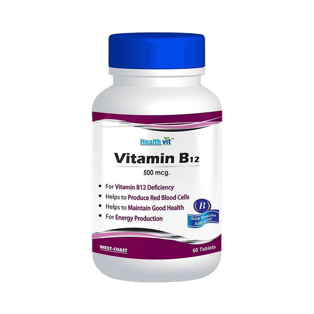 HealthVit Vitamin B12 500mcg | With Methylcobalamin | For Energy & RBC Production | Tablet - Image 1