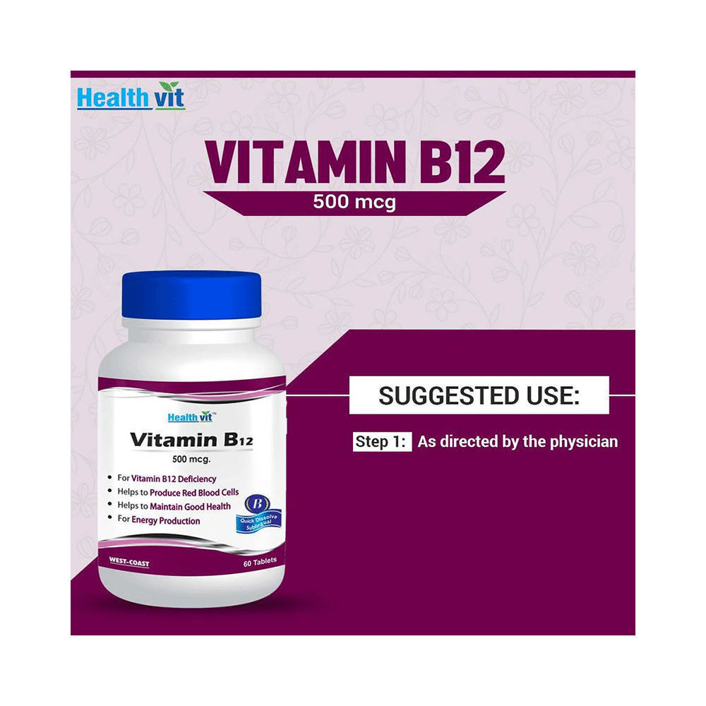 HealthVit Vitamin B12 500mcg | With Methylcobalamin | For Energy & RBC Production | Tablet - Image 5