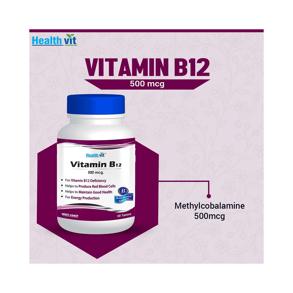 HealthVit Vitamin B12 500mcg | With Methylcobalamin | For Energy & RBC Production | Tablet - Image 3