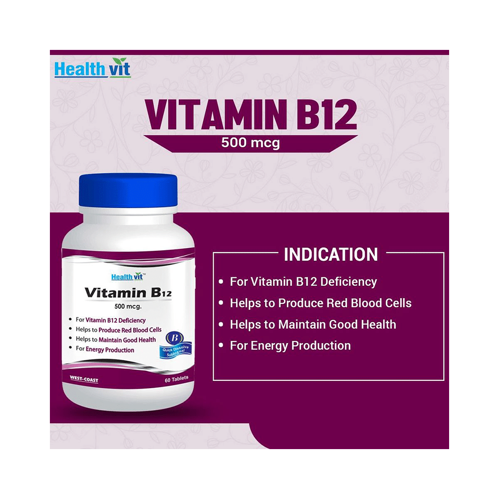HealthVit Vitamin B12 500mcg | With Methylcobalamin | For Energy & RBC Production | Tablet - Image 4