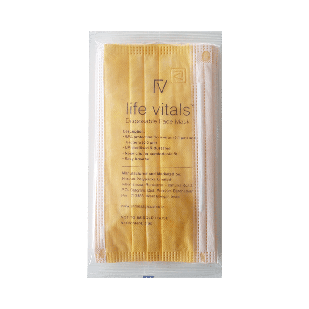 Life Vitals 3 Ply with Earloop Disposable Face Mask Free Size Yellow - Image 3