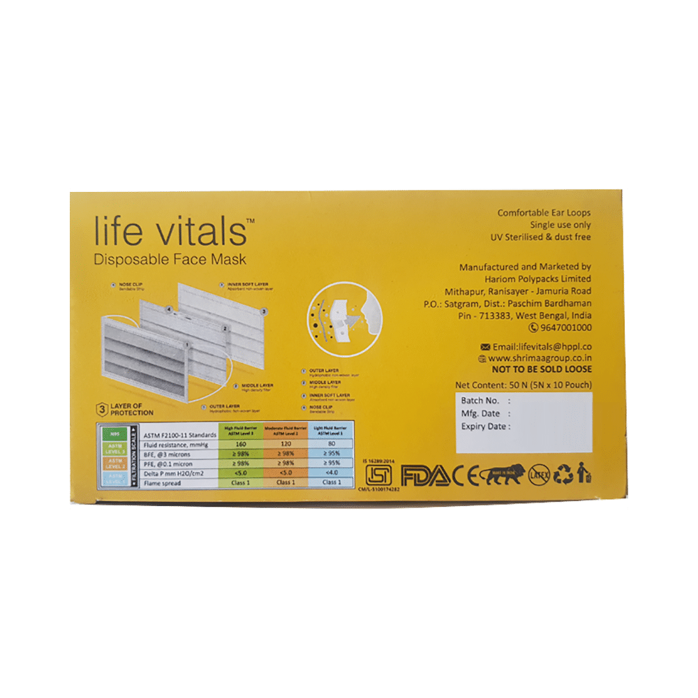 Life Vitals 3 Ply with Earloop Disposable Face Mask Free Size Yellow - Image 2