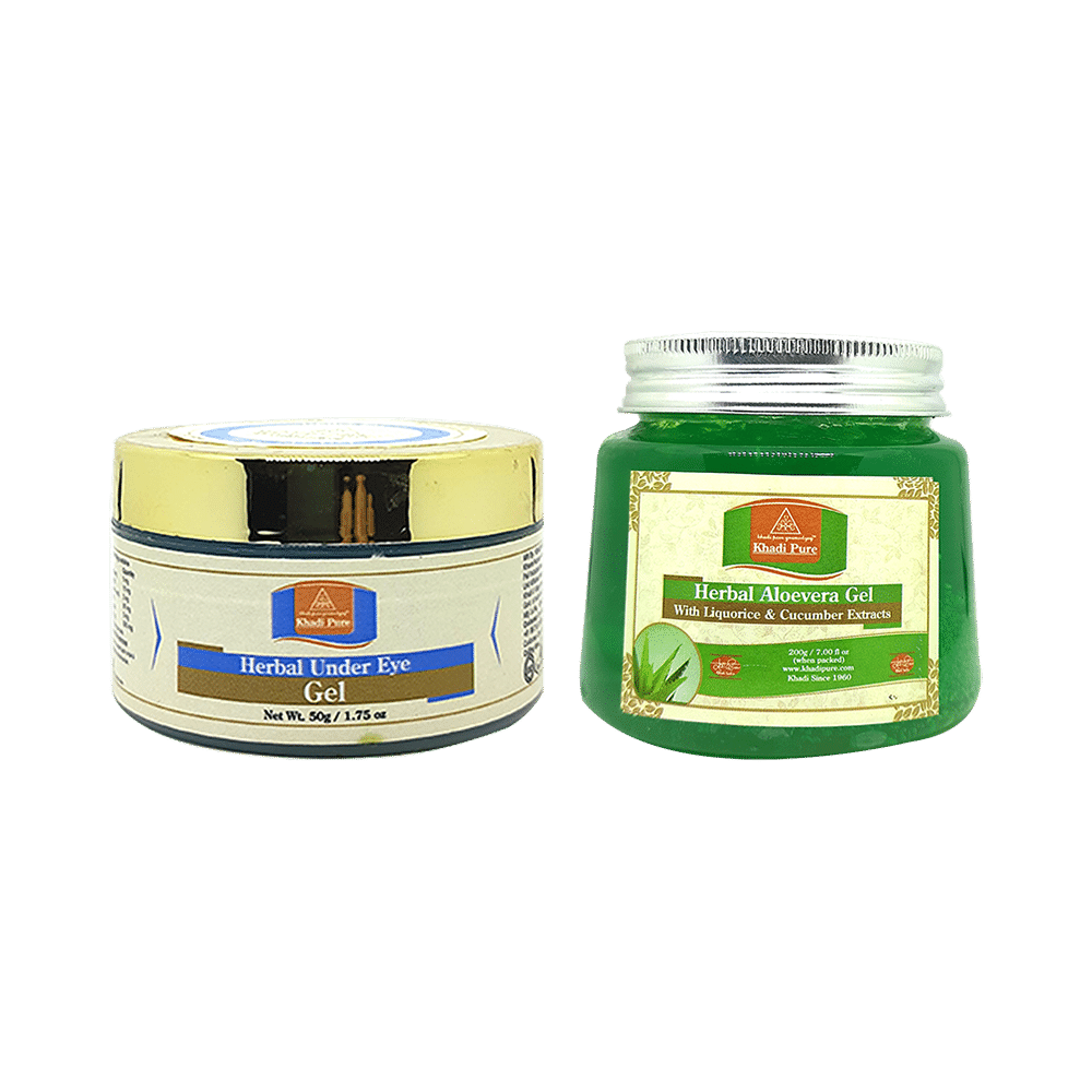 Khadi Pure Combo Pack of Herbal Under Eye Gel (50gm) and Herbal Aloevera Gel (200gm) - Image 1
